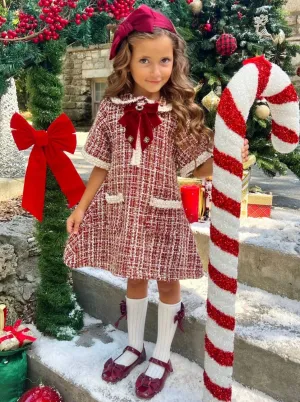 Cozy Meets Chic Red Plaid Tweed Holiday Dress