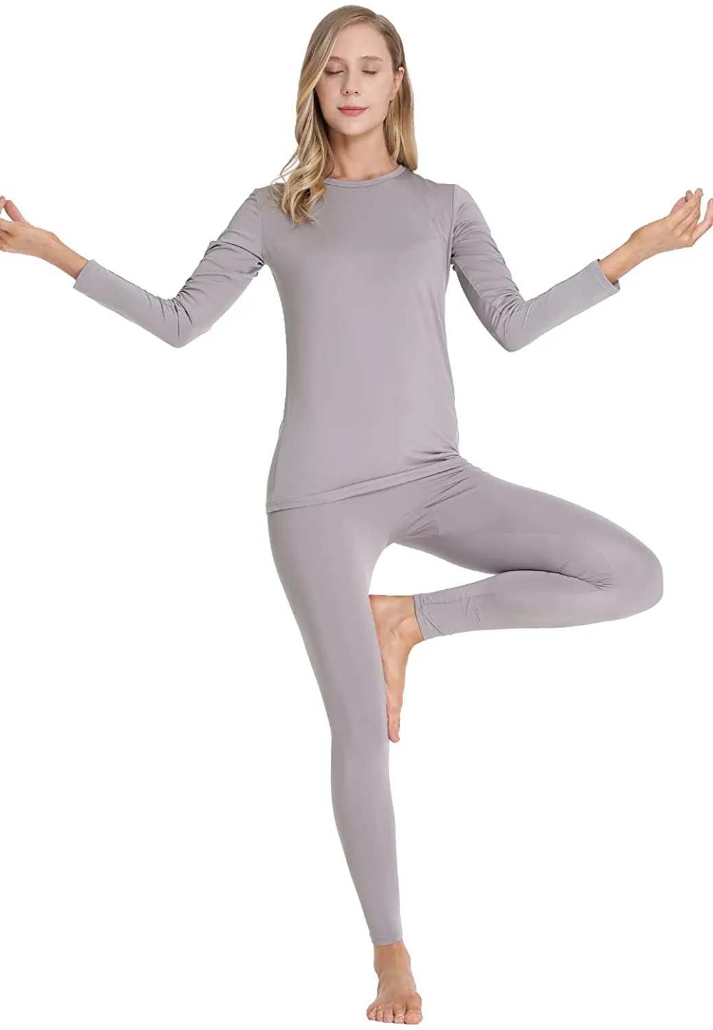 Dakiwin Women 's Thermal Underwear,Ultra-Soft Fleece Lined Winter Warm Base Layer Long,Moisture-Wicking Top & Bottom Set