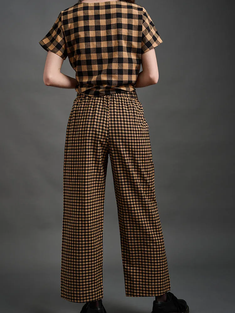 Emmy Drawstring Pant - Black & Tan Gingham