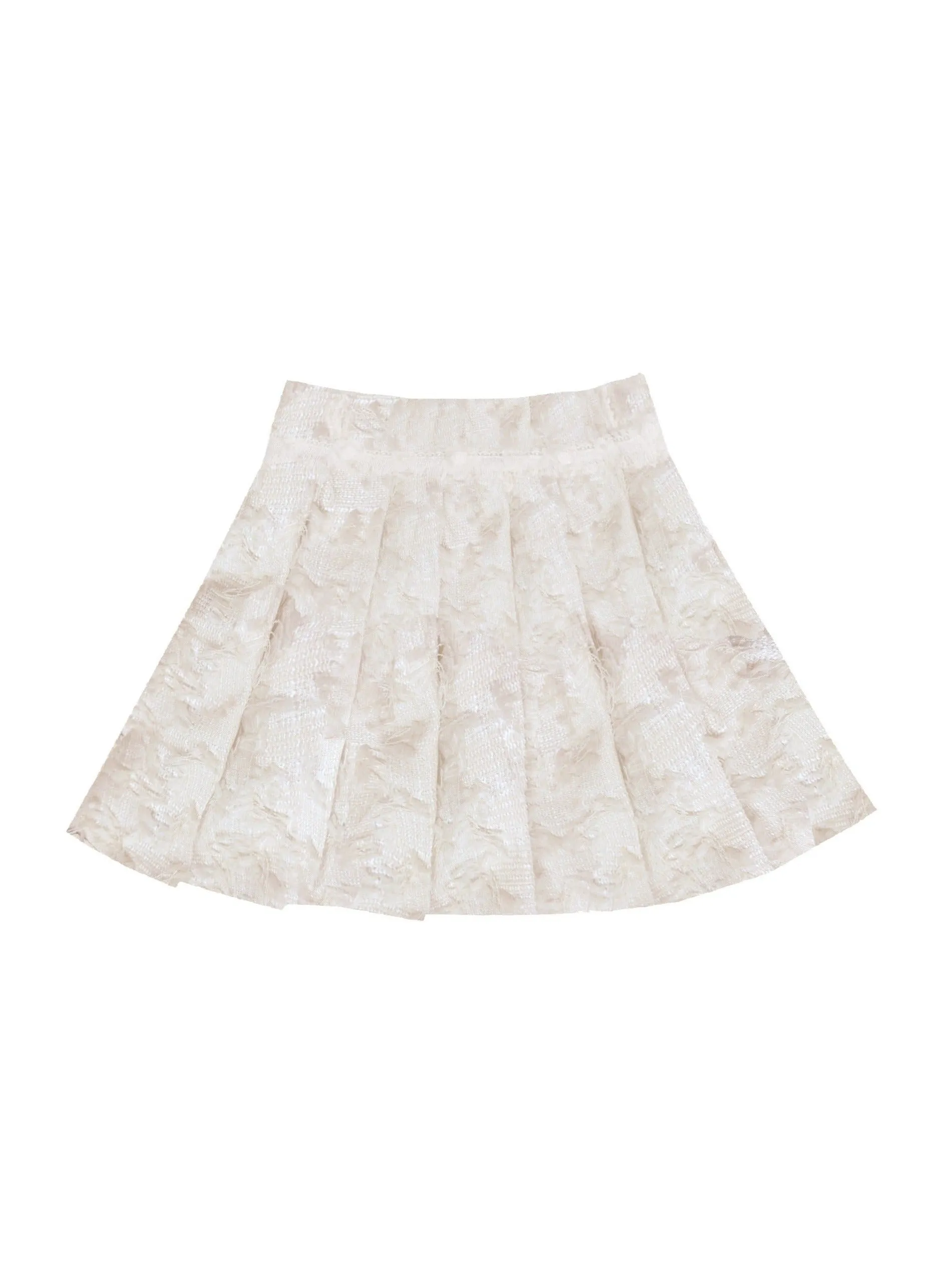 Ethereal Bloom Winter Set: Floral Puffer Jacket and Pleated Lace Skirt