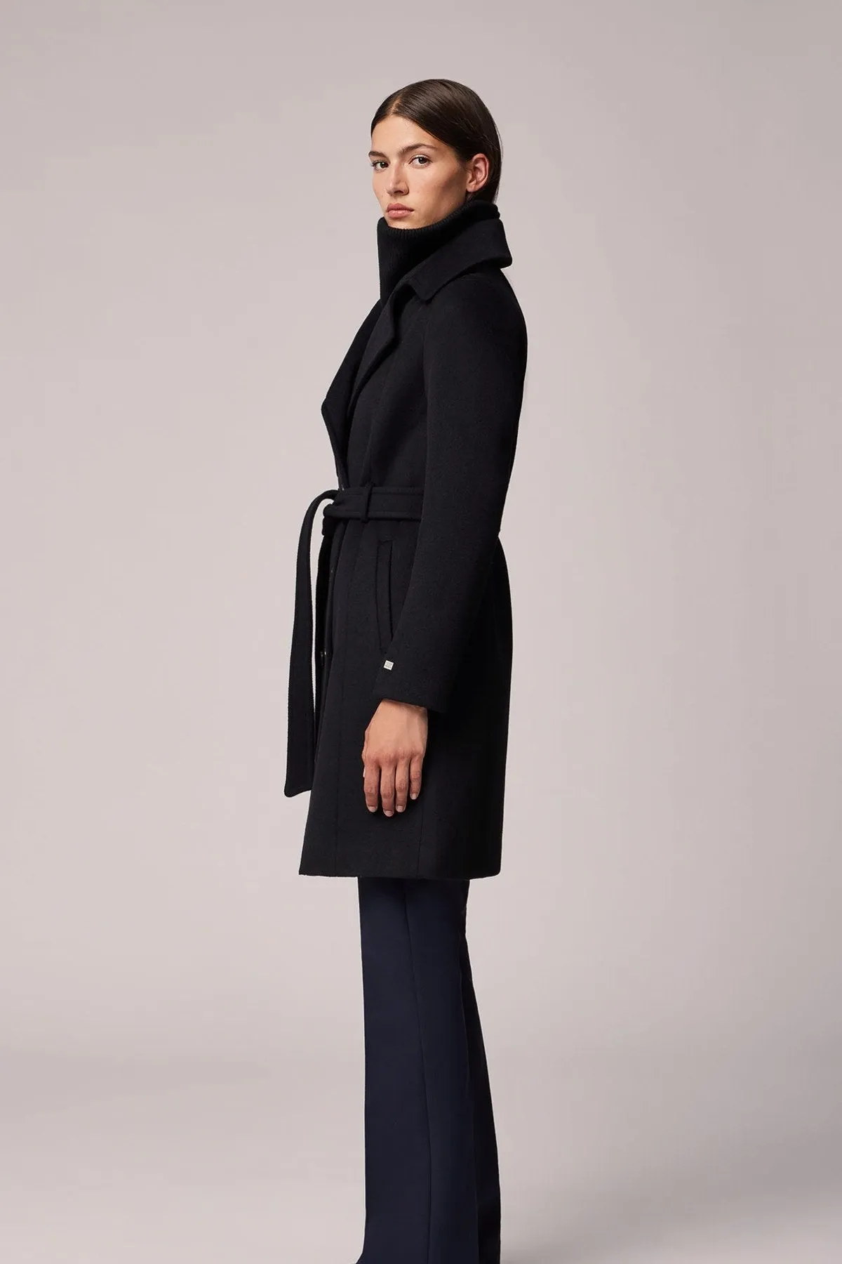 FABIANNE Trench-Style Wool Coat with High Napoleon Collar