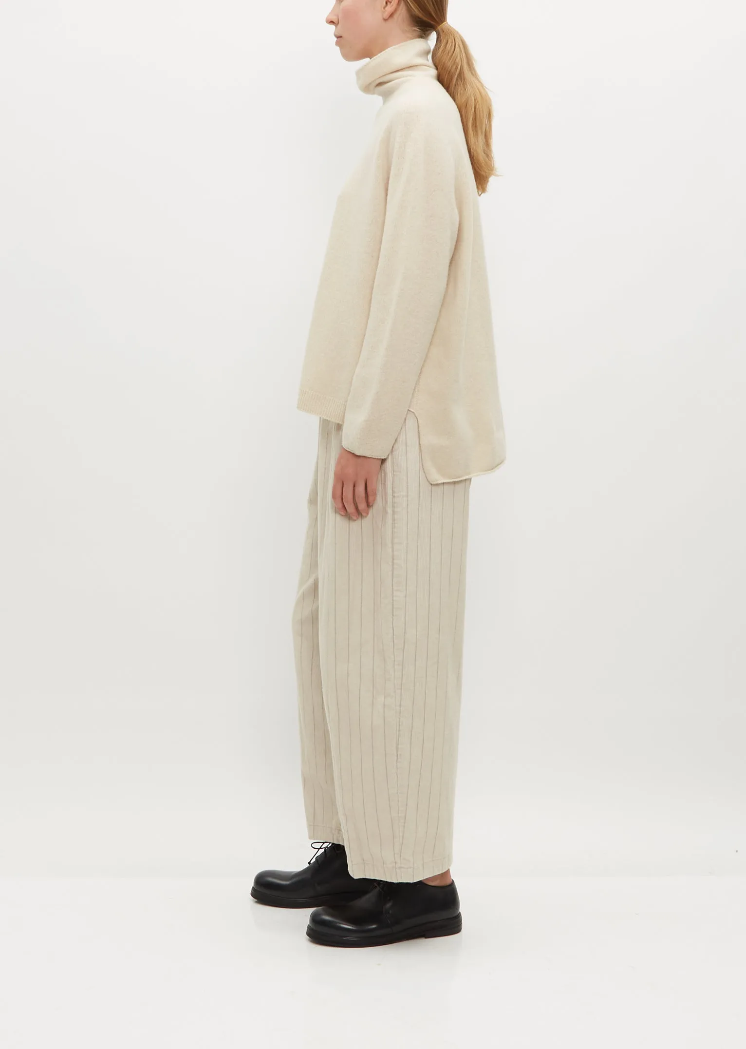 Fine Wool Loose High Neck Pullover — Ivory