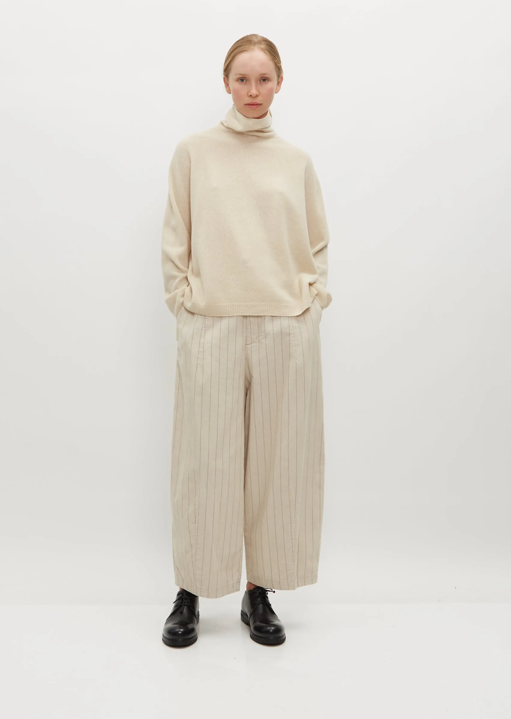 Fine Wool Loose High Neck Pullover — Ivory