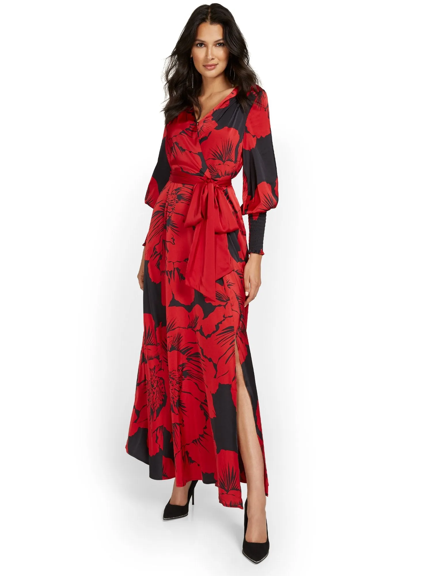 Floral-Print Maxi Wrap Dress