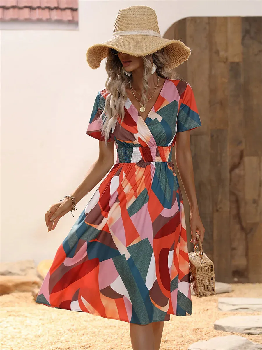 Floral Summer Long Sleeve Chic Holiday Midi Dress