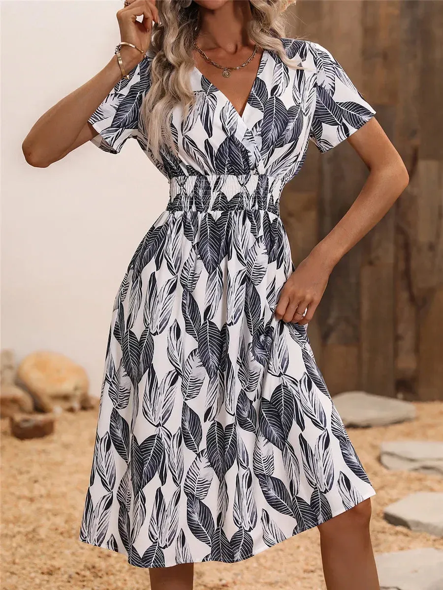 Floral Summer Long Sleeve Chic Holiday Midi Dress