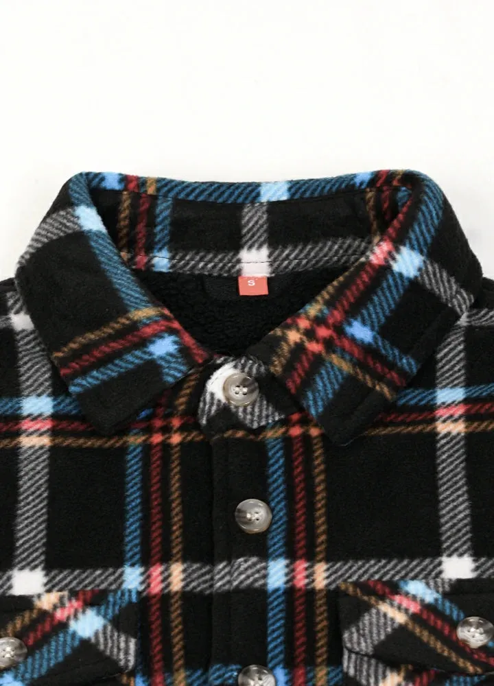 Girls Sherpa Lined Buffalo Plaid Fleece Button Down Shirt Jacket-Kids