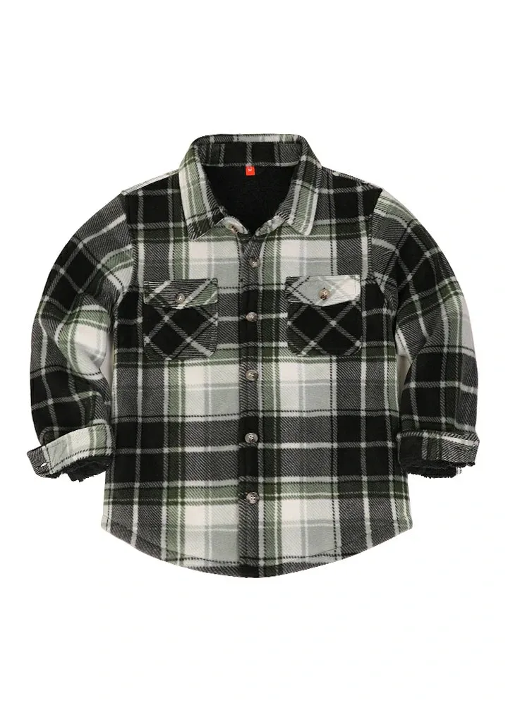 Girls Sherpa Lined Buffalo Plaid Fleece Button Down Shirt Jacket-Kids