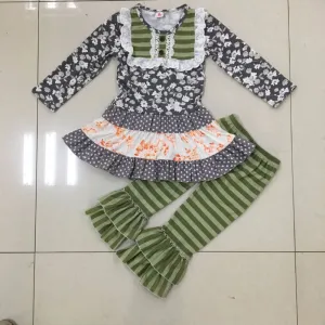 Green & Gray Ruffled Pants Set