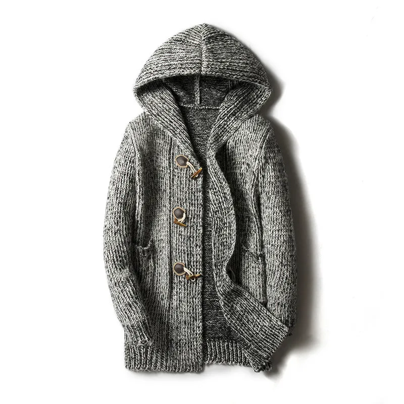 Hooded Men Knit Sweater / Alternative Fashion Long Trench Coat / Male Aesthetic Clothing