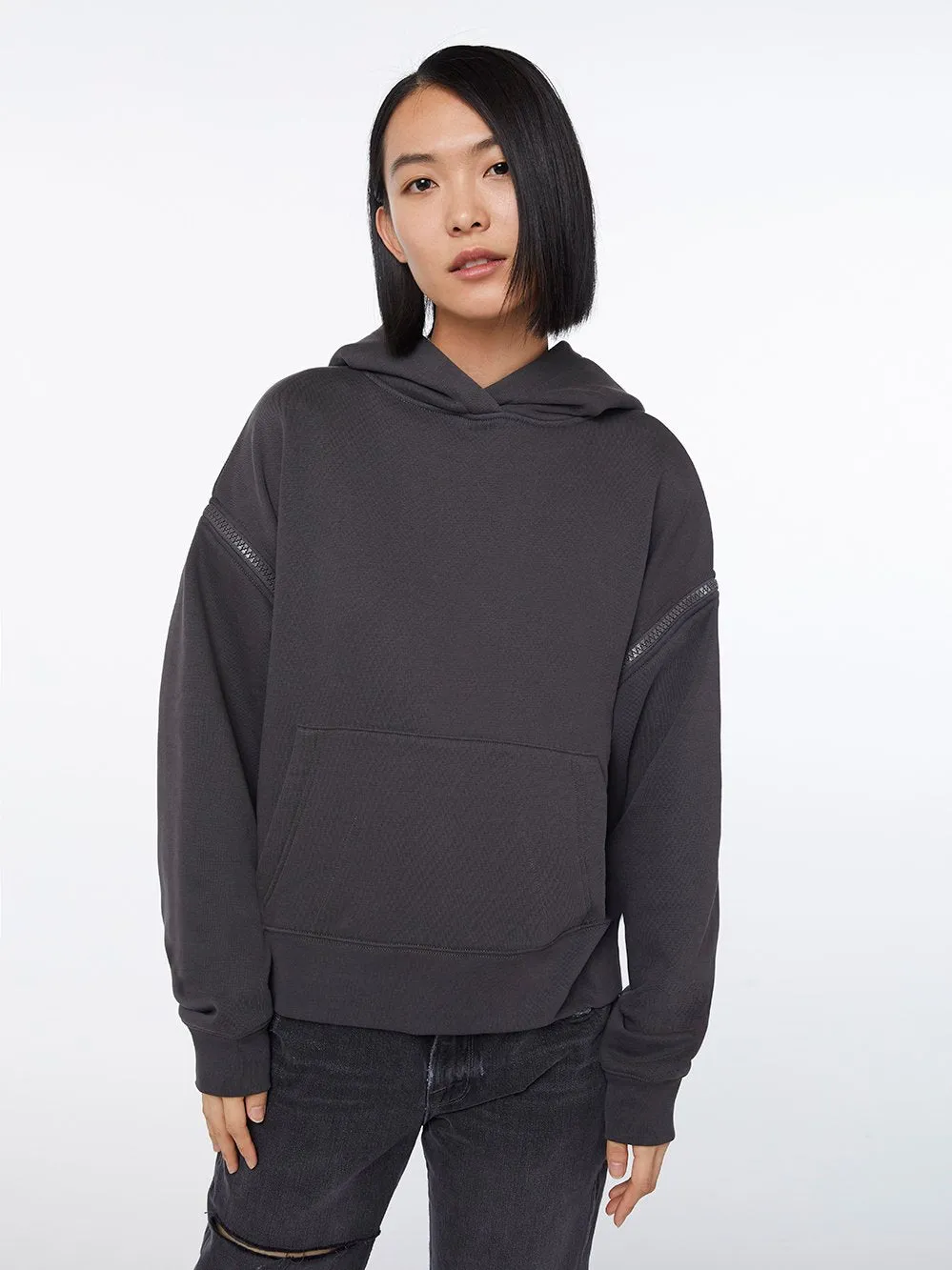 Imaan x FRAME Zip Up Pocket Hoodie -- Faded Noir