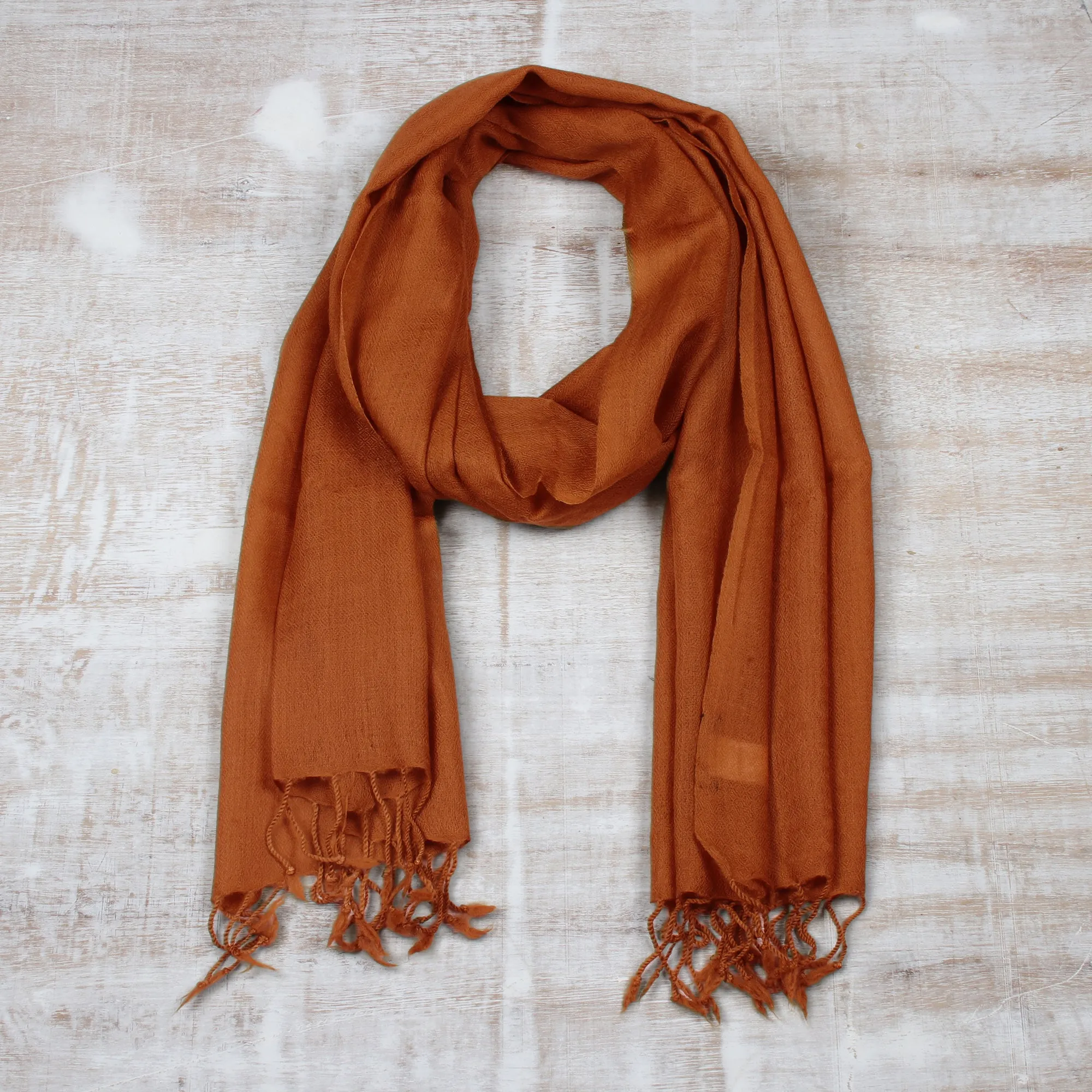 India Lightweight Brown Wool Men's Scarf - Kashmiri Cinnamon | NOVICA