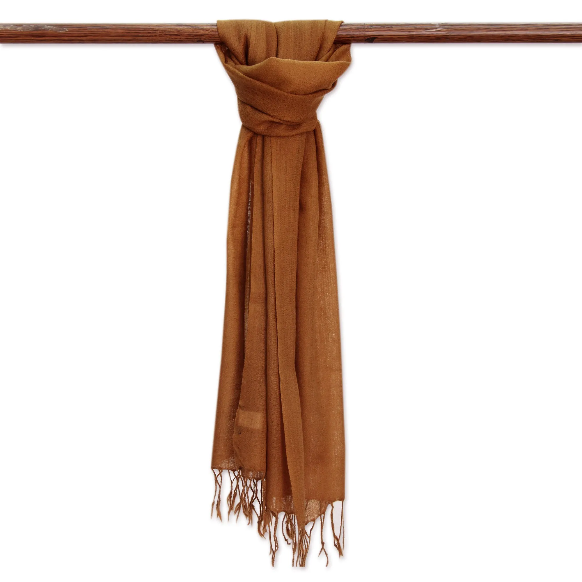 India Lightweight Brown Wool Men's Scarf - Kashmiri Cinnamon | NOVICA