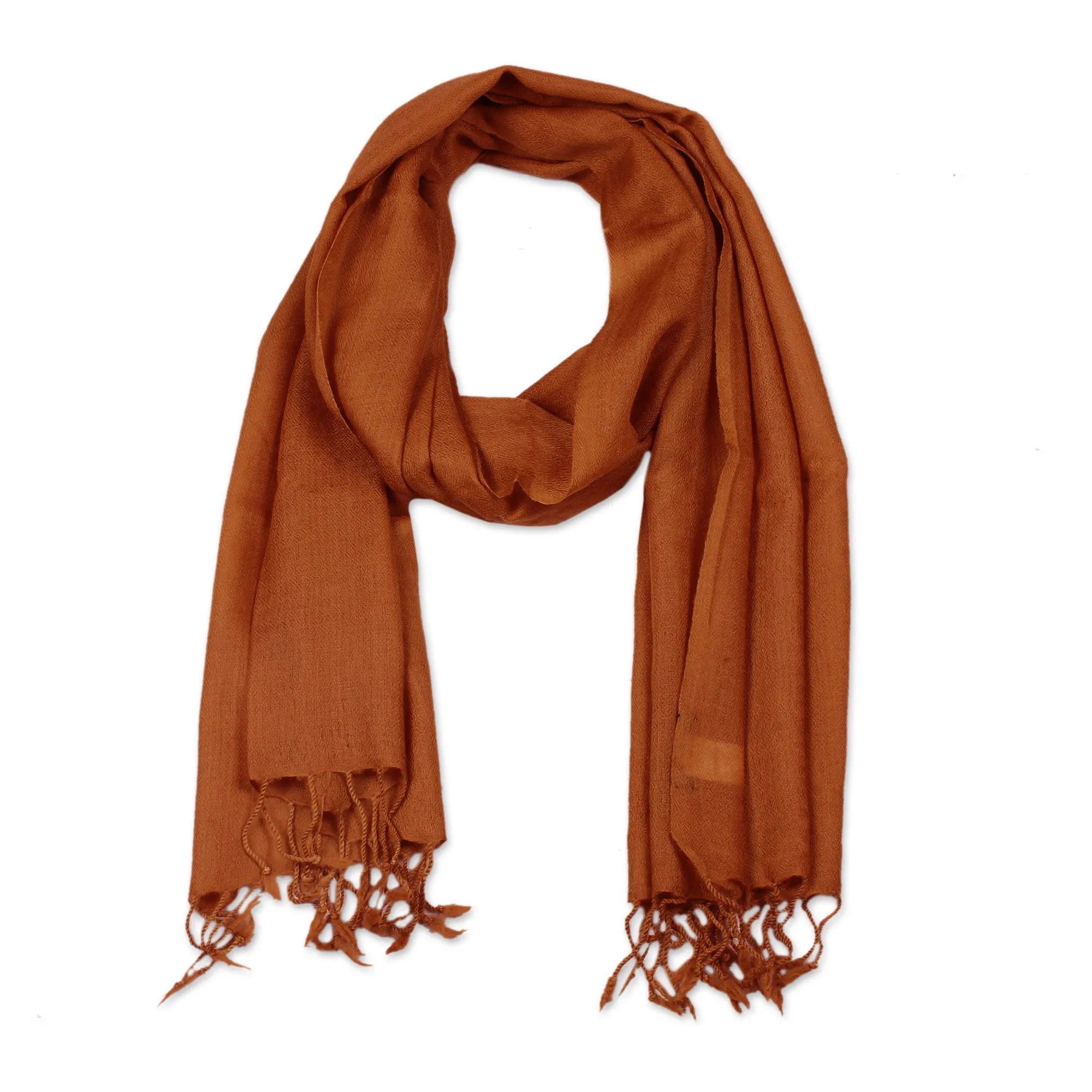 India Lightweight Brown Wool Men's Scarf - Kashmiri Cinnamon | NOVICA