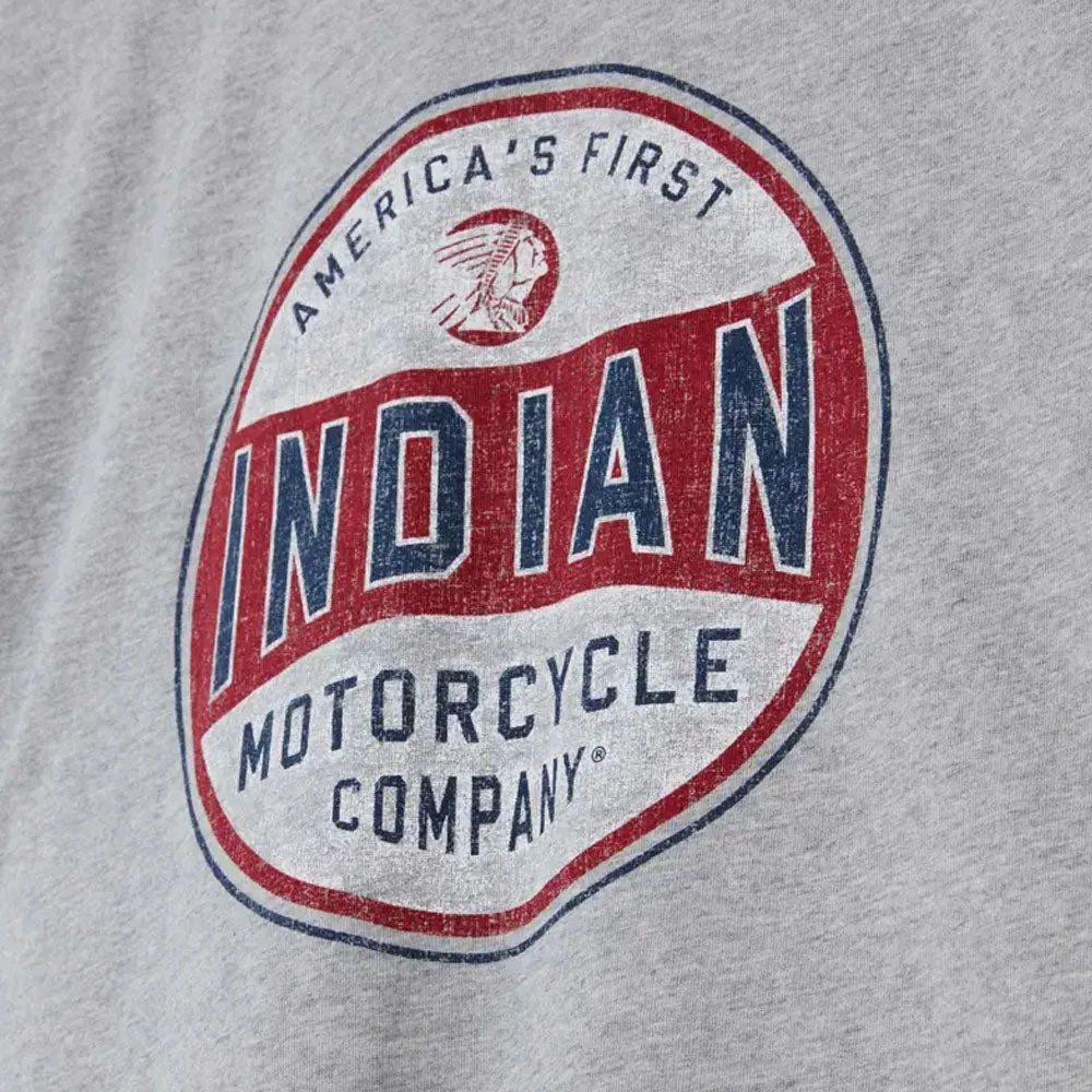 Indian Motorcycle  Mens America's First Headdress T-Shirt Tee Comfortable Grey