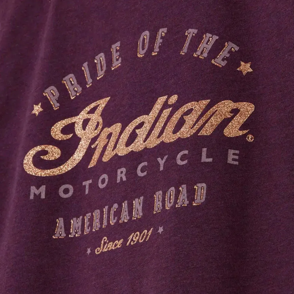 Indian Motorcycle  Womens Tie Front Gold Glitter T-Shirt Tee Comfortable Purple