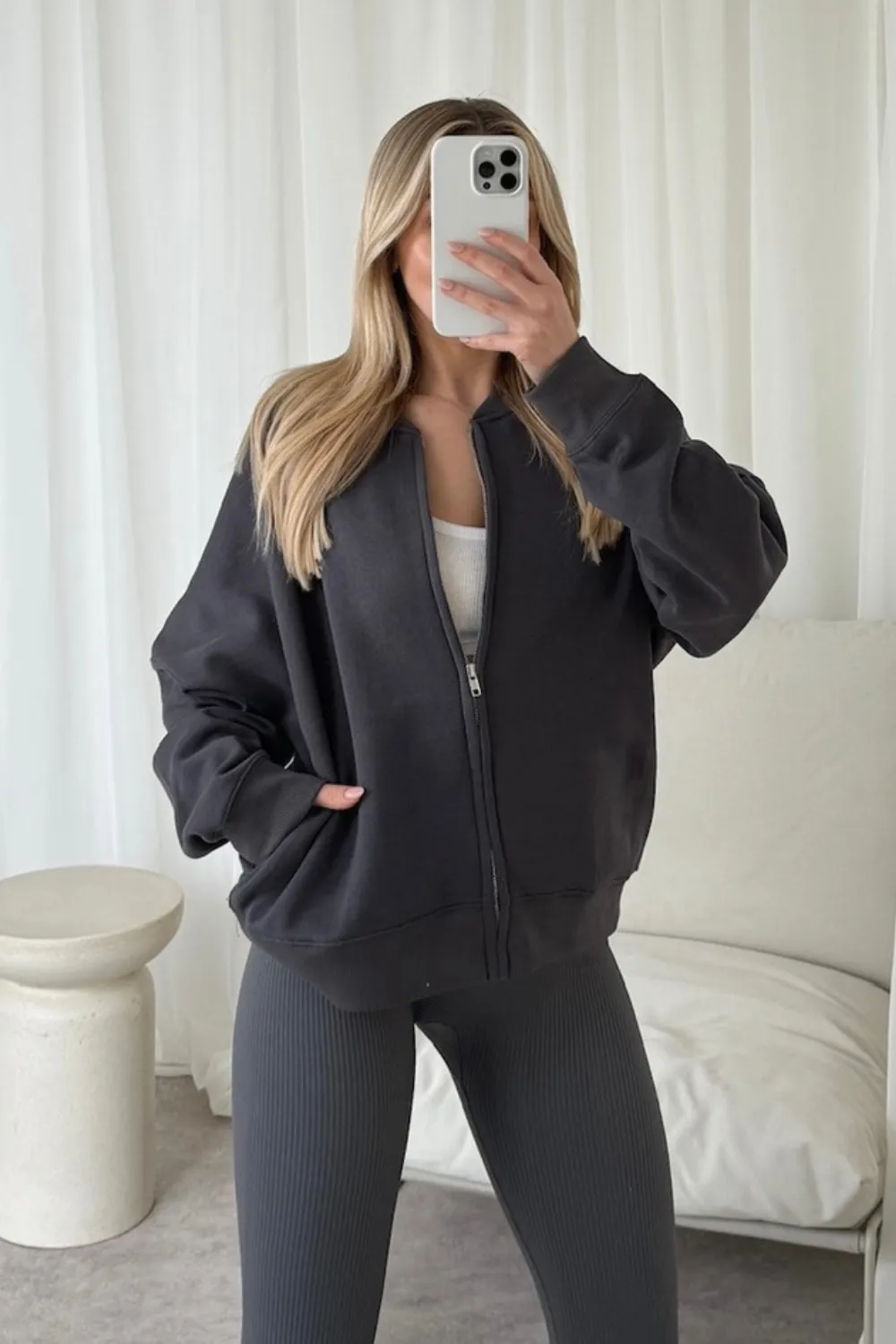 Kayla steel grey bomber jacket and legging set