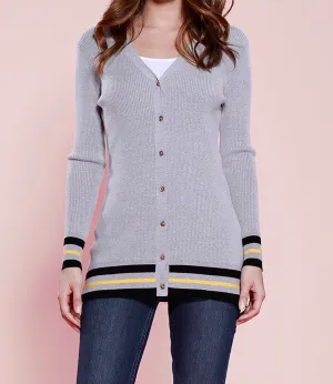 Knit Cardigan with Striped Trim