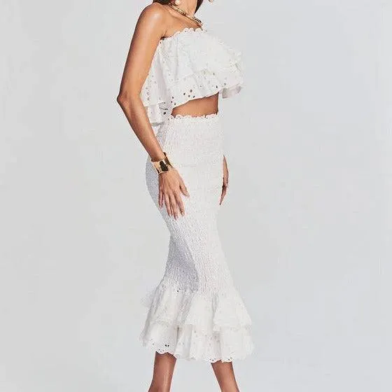 Kristine Eyelet Embellished Tiered Ruffle Skirt Set