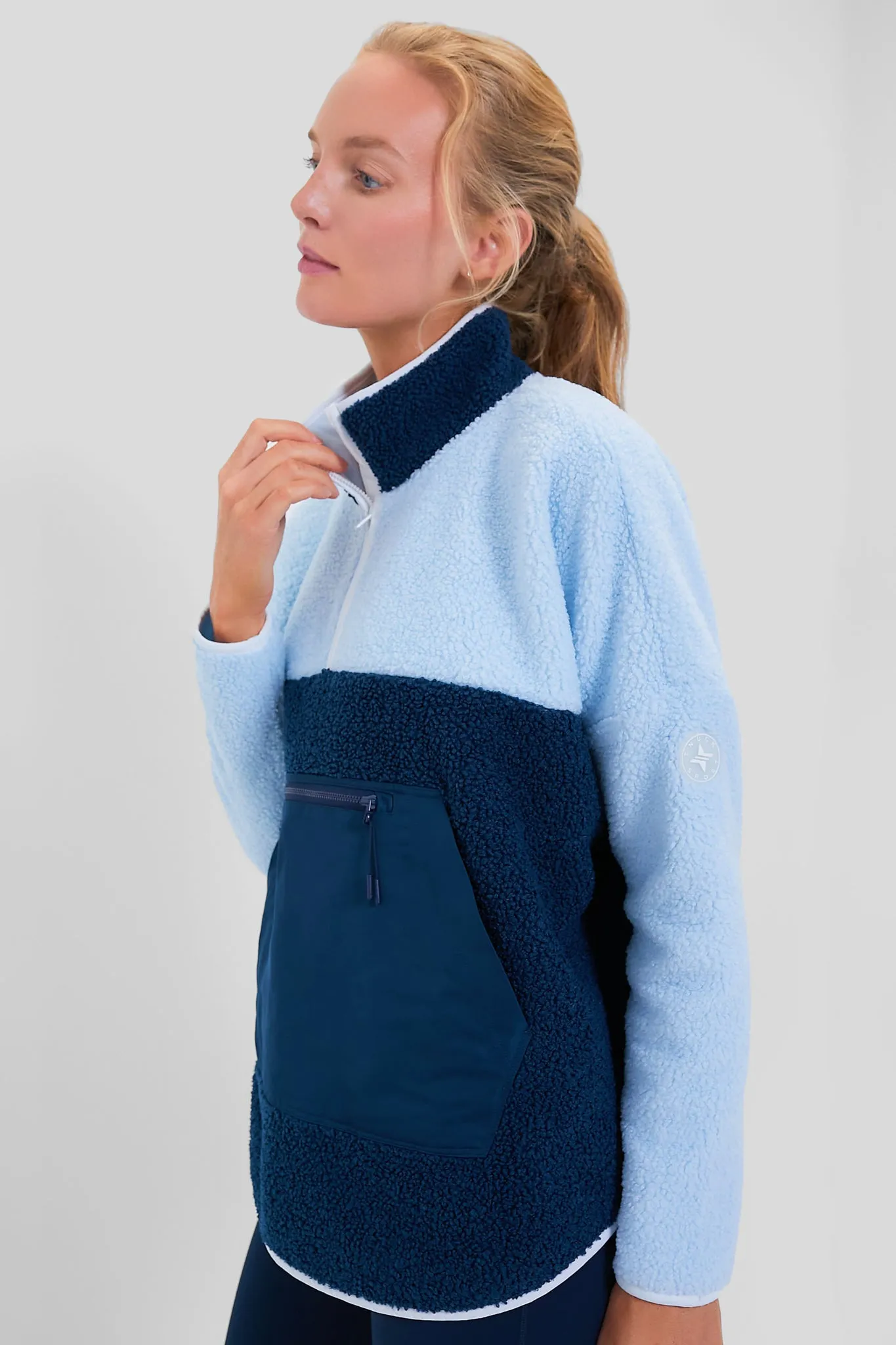 Light Blue and Navy Fleece Cady Quarter Zip