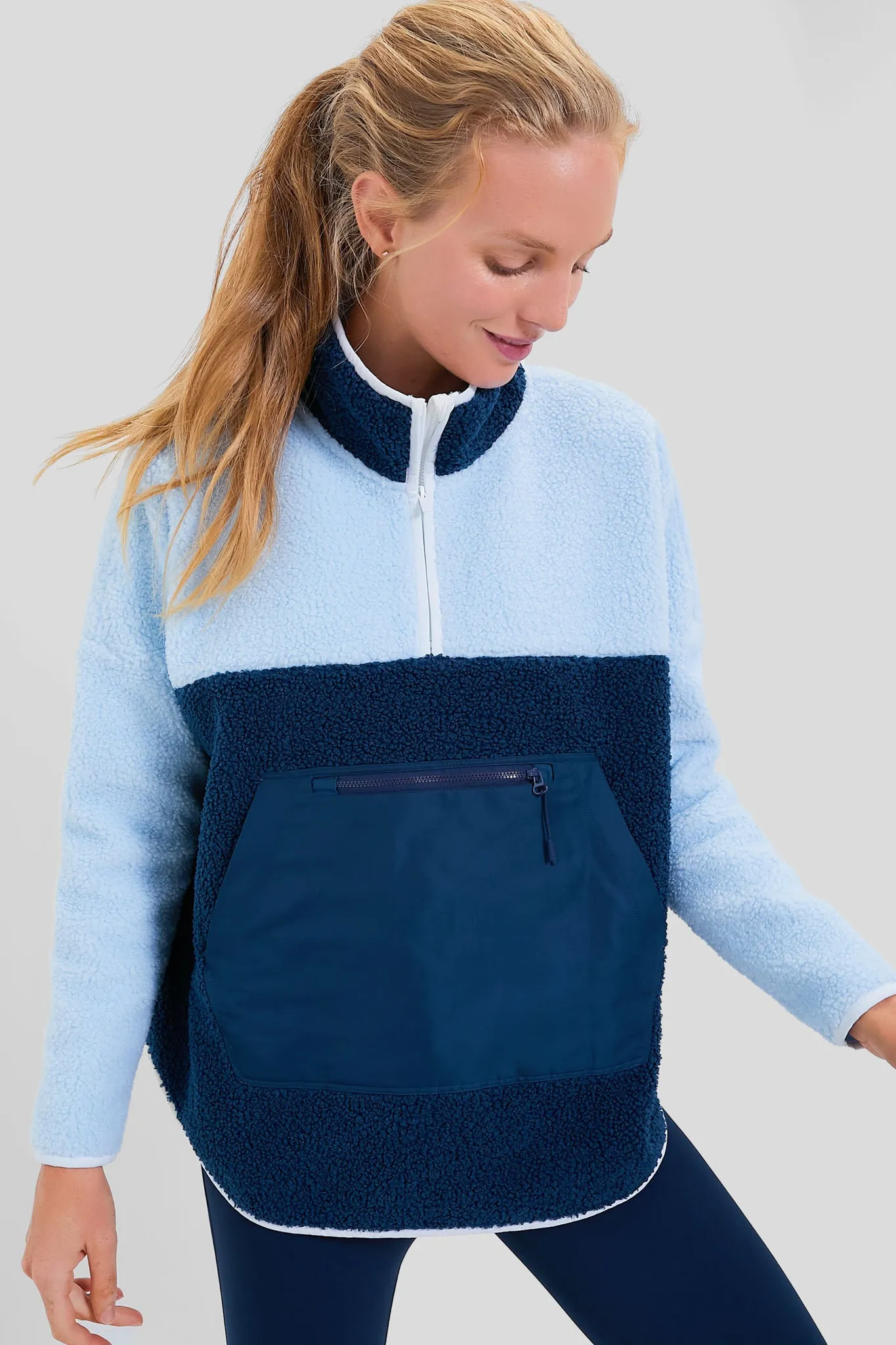 Light Blue and Navy Fleece Cady Quarter Zip