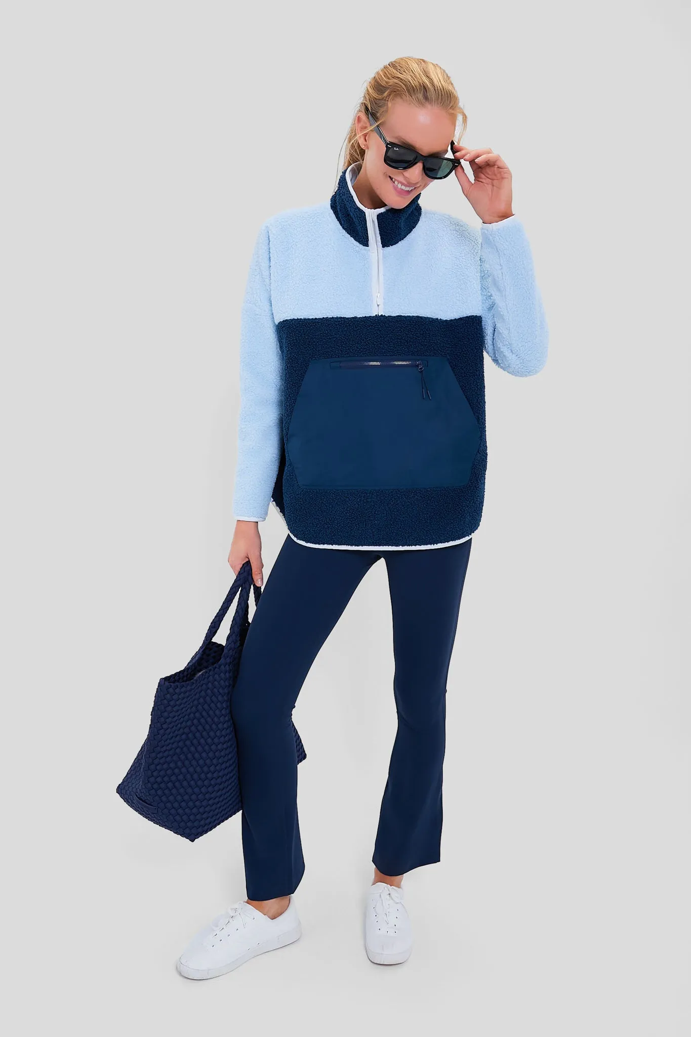 Light Blue and Navy Fleece Cady Quarter Zip