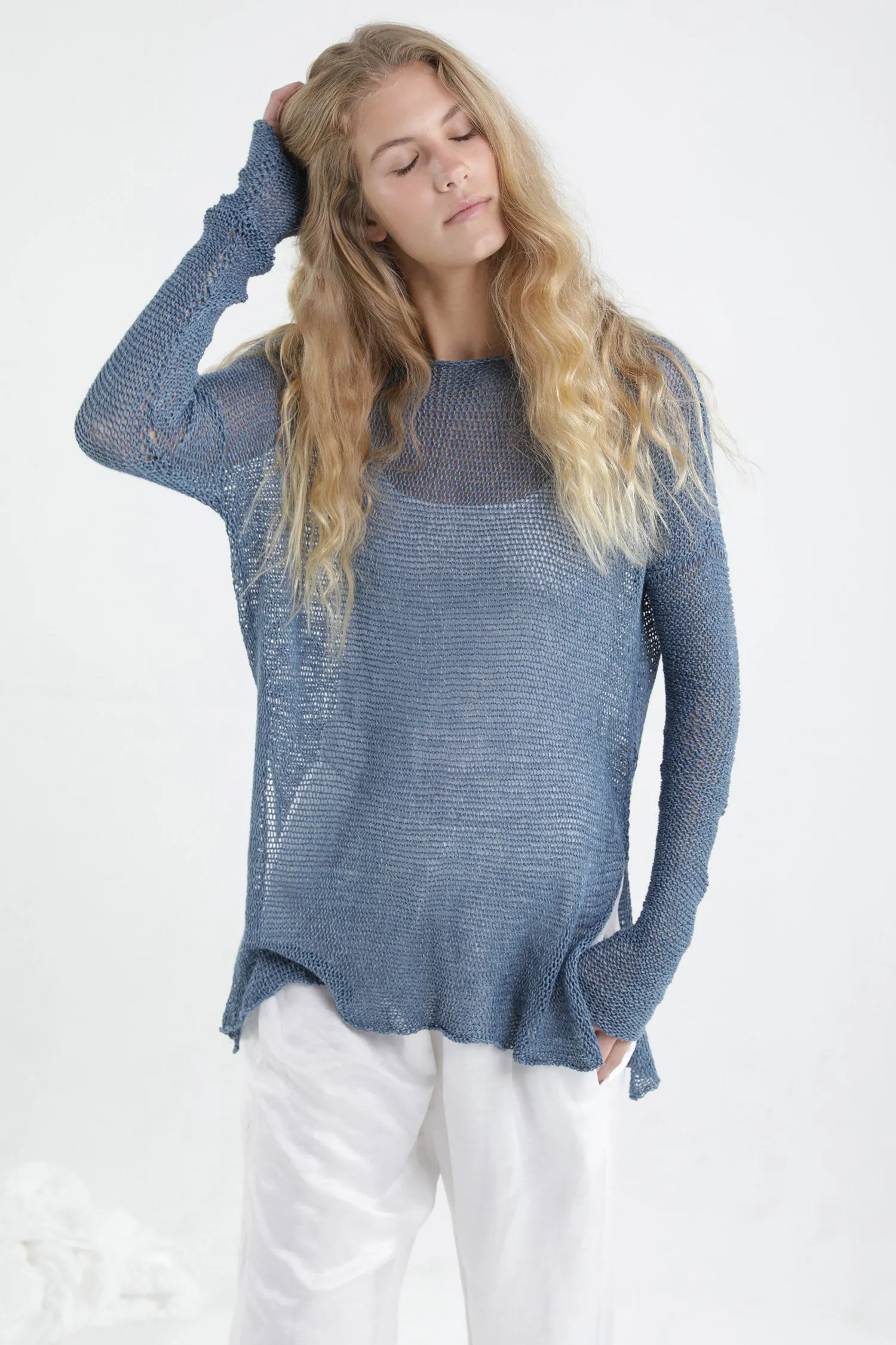 Loose knit sweater with side slits - Light Taupe