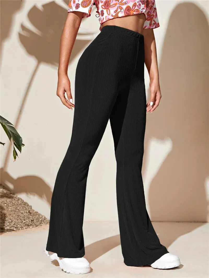 LVSANW 2024 New Bell Bottoms With Elegant Fashion Pants Black Solid Color High Waist Slim Long Women Y2k Pants Korean Style Casual