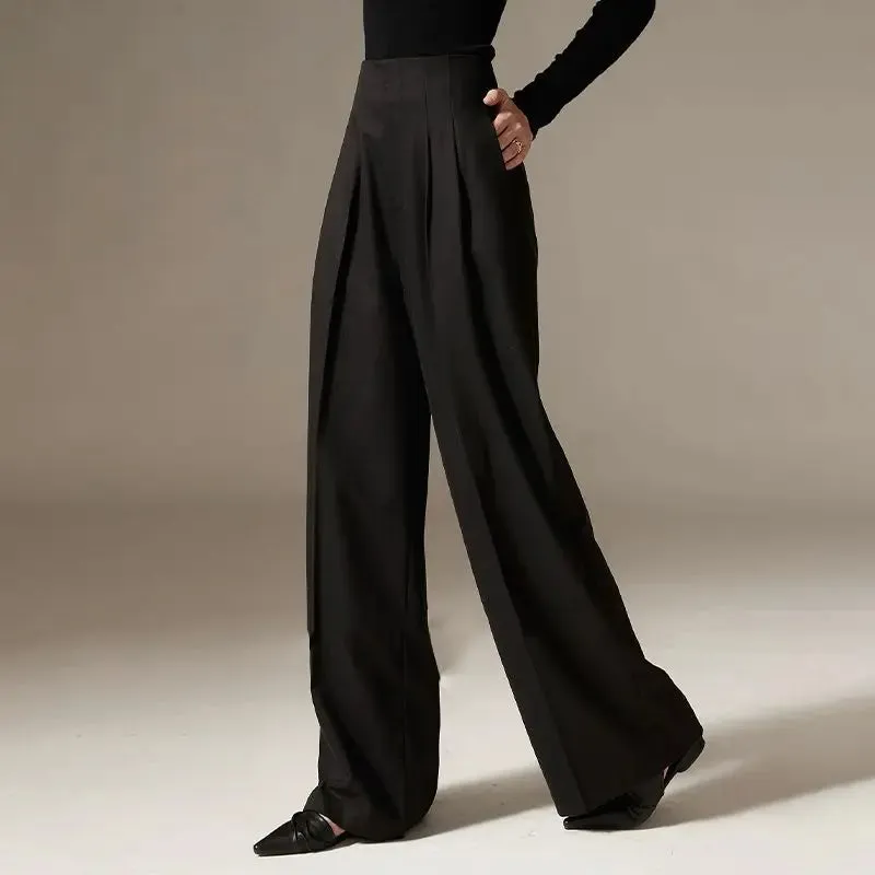 LVSANW 2024 Spring New Pants High Waist Wide Leg Pants Draping Effect Tight Waist Long Pants High-Looking Slide Suit or Women