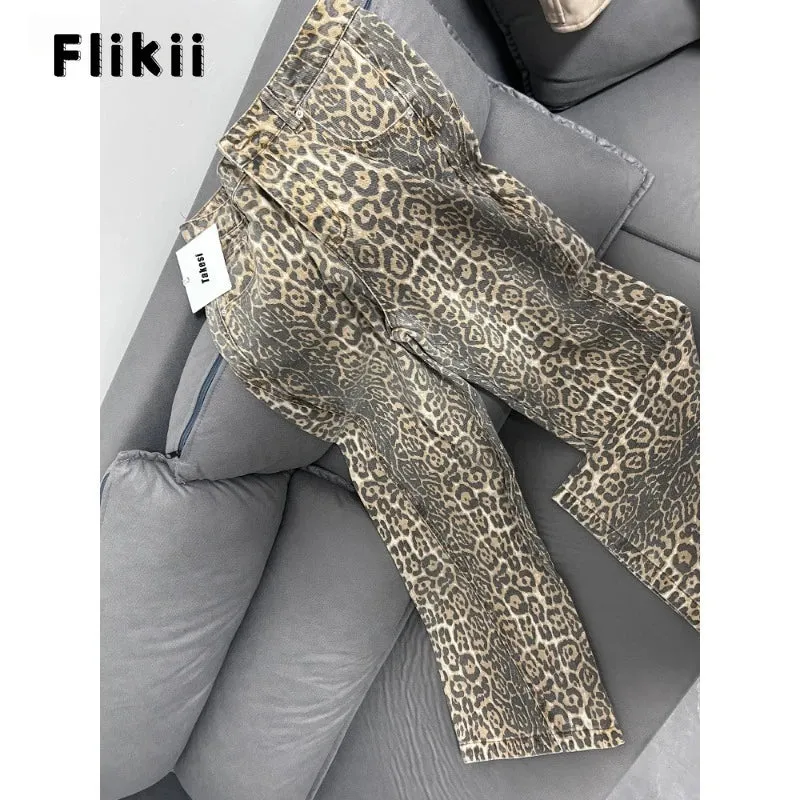 LVSANW American Retro Leopard High Waist Baggy Jeans Women's Casual Pockets Hip-hop Pants 2024 Spring Y2K Oversiz Panther Denim Trouser