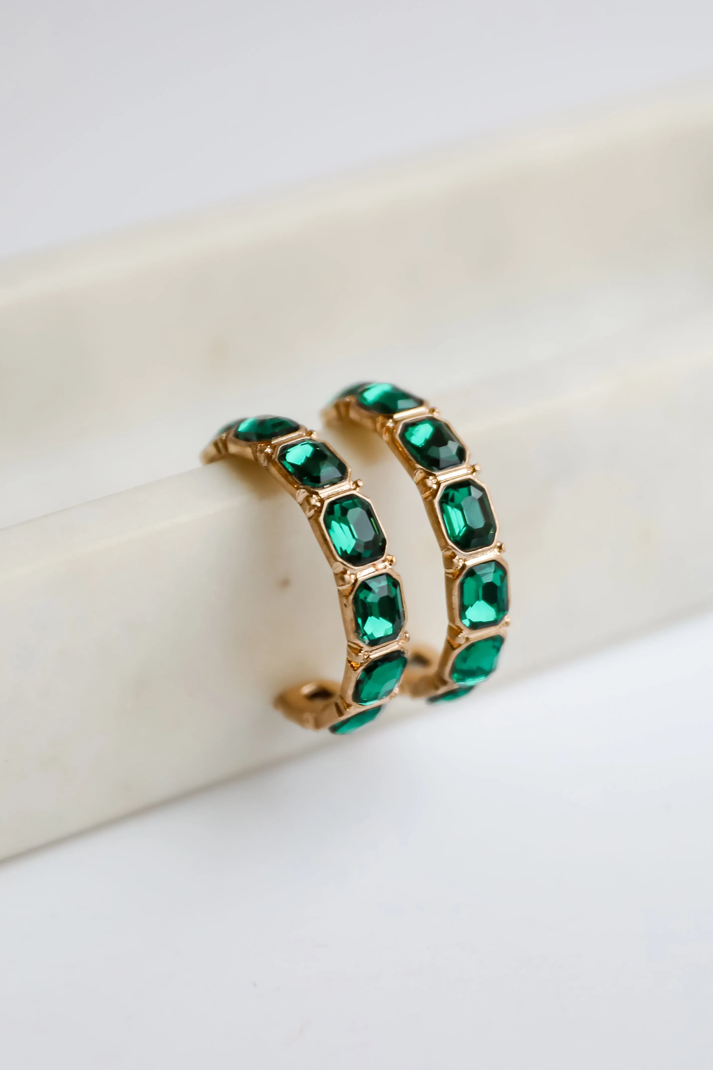 Marlee Green Gemstone Hoop Earrings