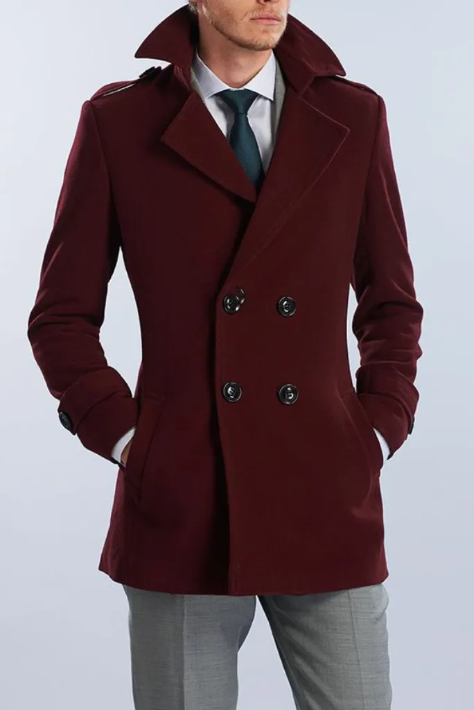 Men Wine Wool Overcoat trench style overcoat for winters Jacket Coats men's casual Long Solid Coat Outwear