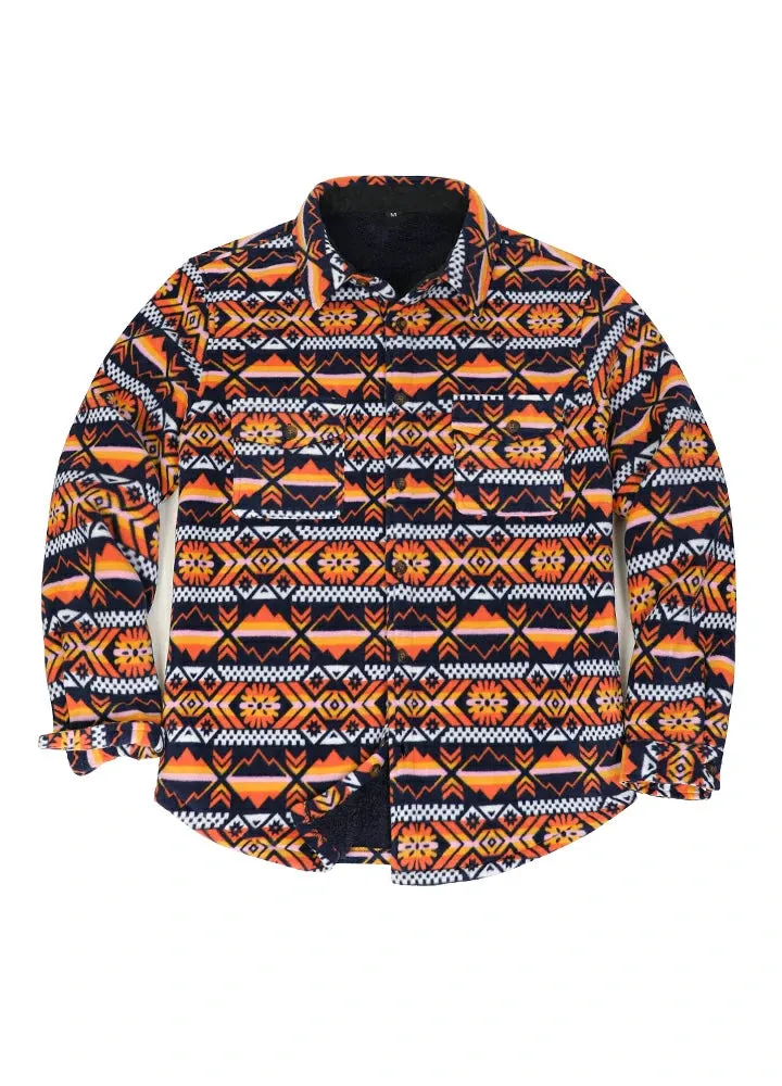 Men's Aztec Print Button Down Sherpa Lined Shirt Jacket