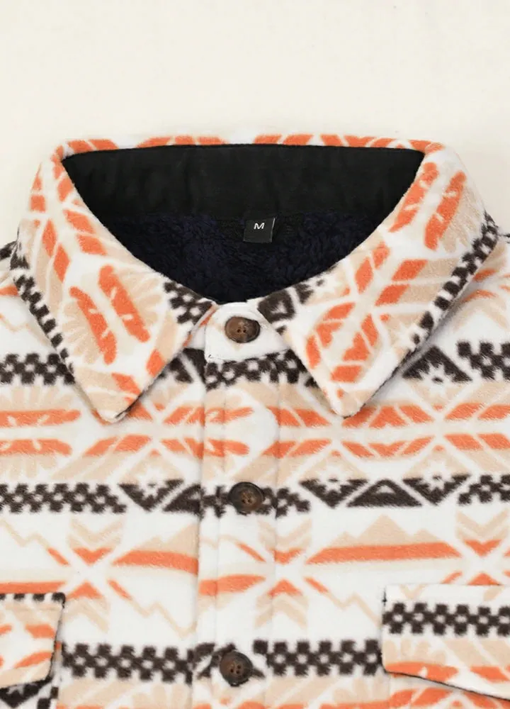 Men's Aztec Print Button Down Sherpa Lined Shirt Jacket