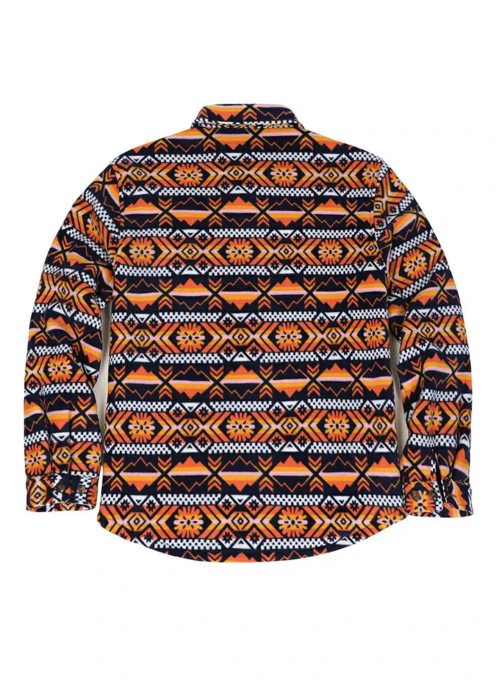 Men's Aztec Print Button Down Sherpa Lined Shirt Jacket