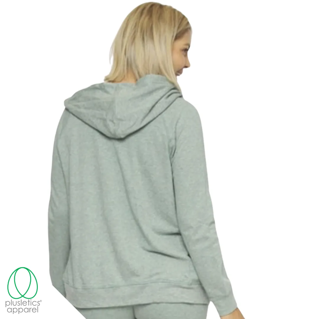 Metro Cuffed Zip  Hoodie - Marl Jade