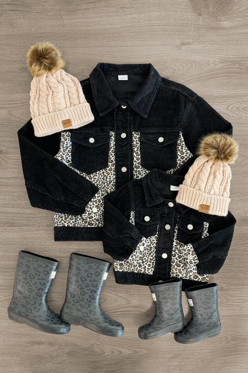 Mom & Me - Black Corduroy Cheetah Jacket