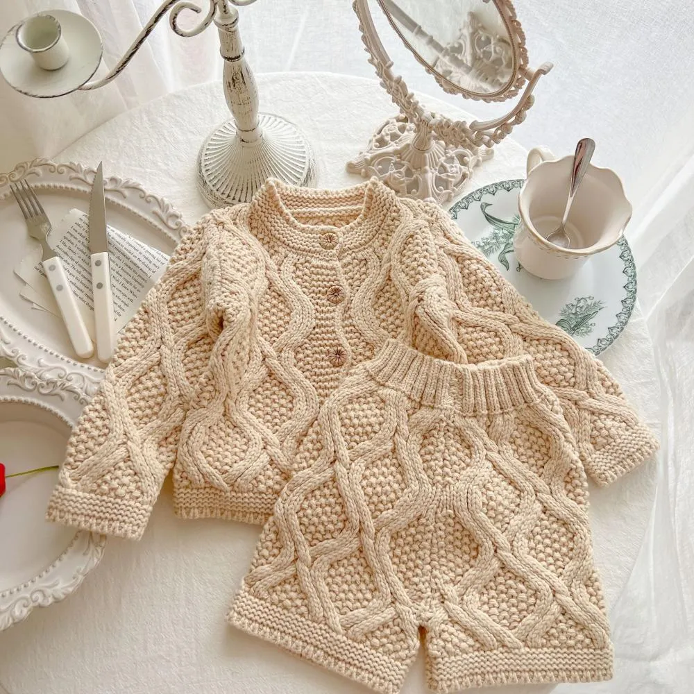 Newborn Baby Solid Autumn Knitted Coat And Shorts Set Baby Clothing Wholesale Distributors