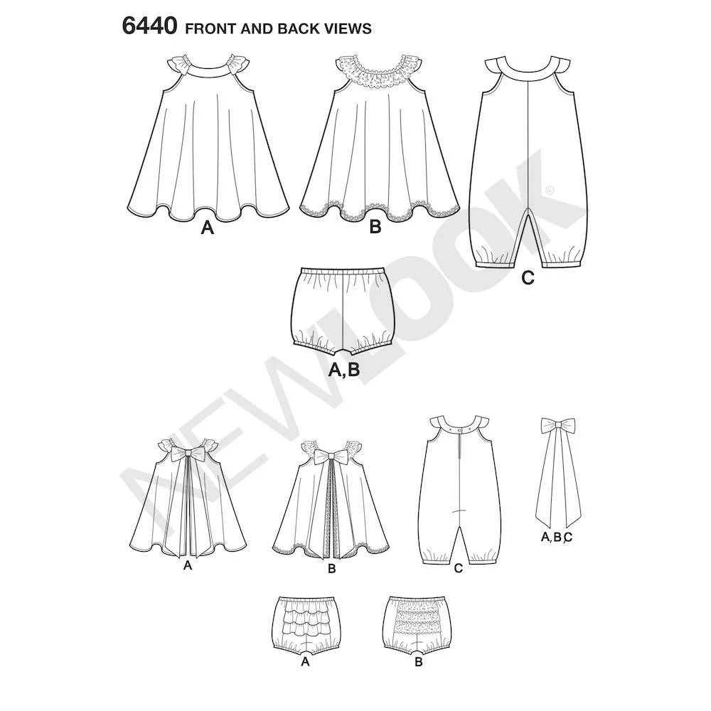 Newlook Pattern 6440 Babies' Romper and Sundress with Panties