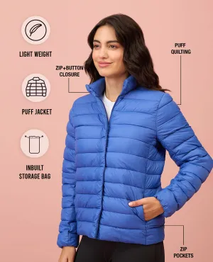 NYKD By Nykaa Ultra Light Weight Puffer Jacket with Inbuilt Bag (Set of 2)-NYAT405-Blue