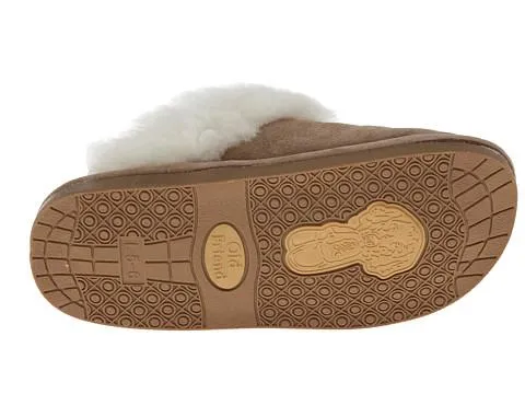 Old Friend Footwear WOMENS Chestnut White Plush Slip on Shoes Slippers (5-6)