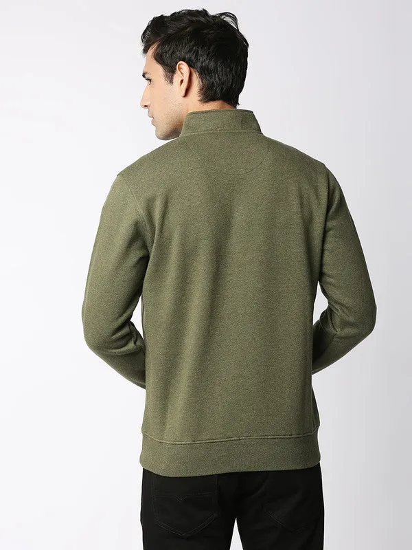 Olive Melange Half-Zip Sweatshirt