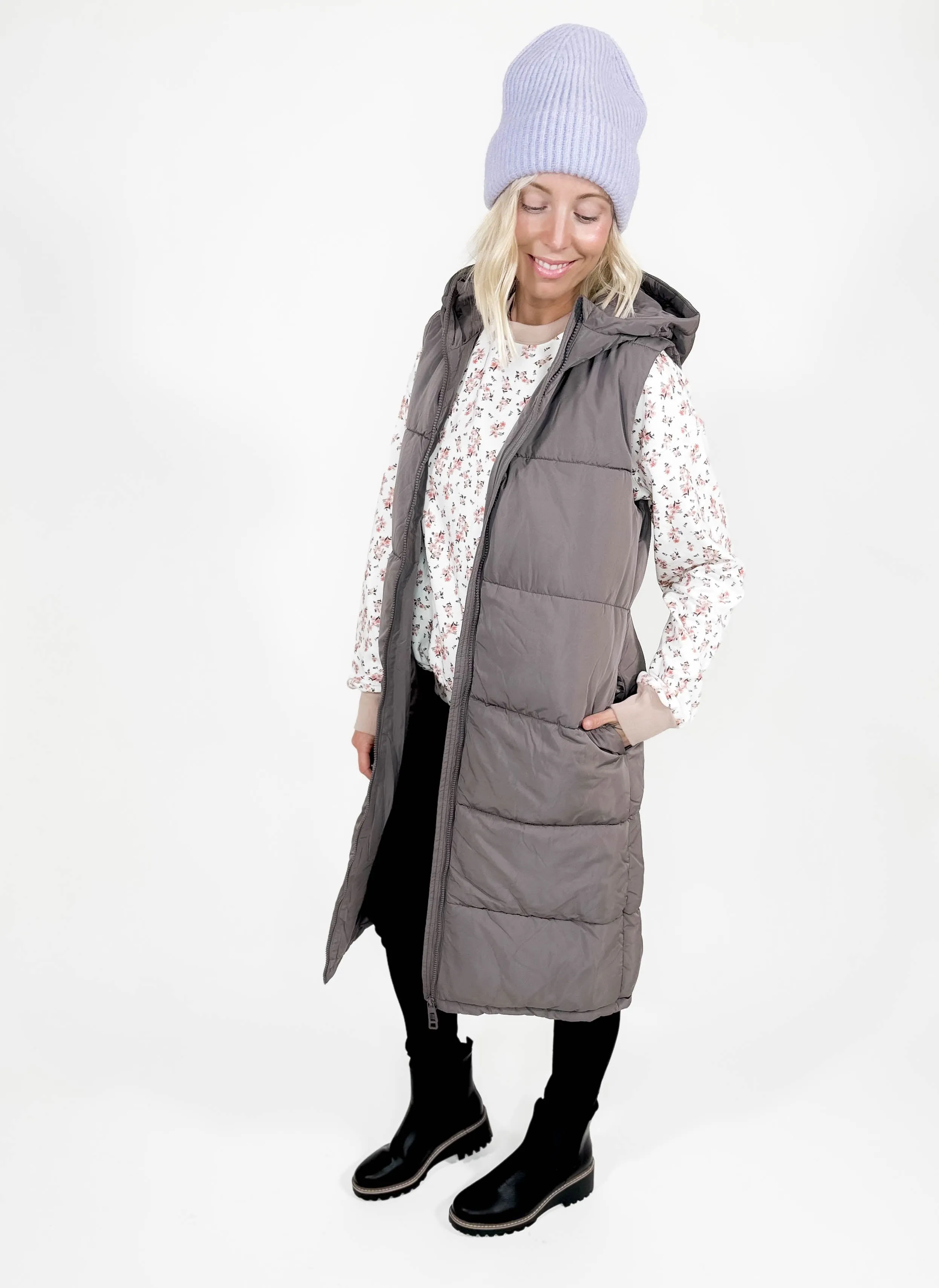 ONLY Jackson Long Puffer Vest- SILVER MINX