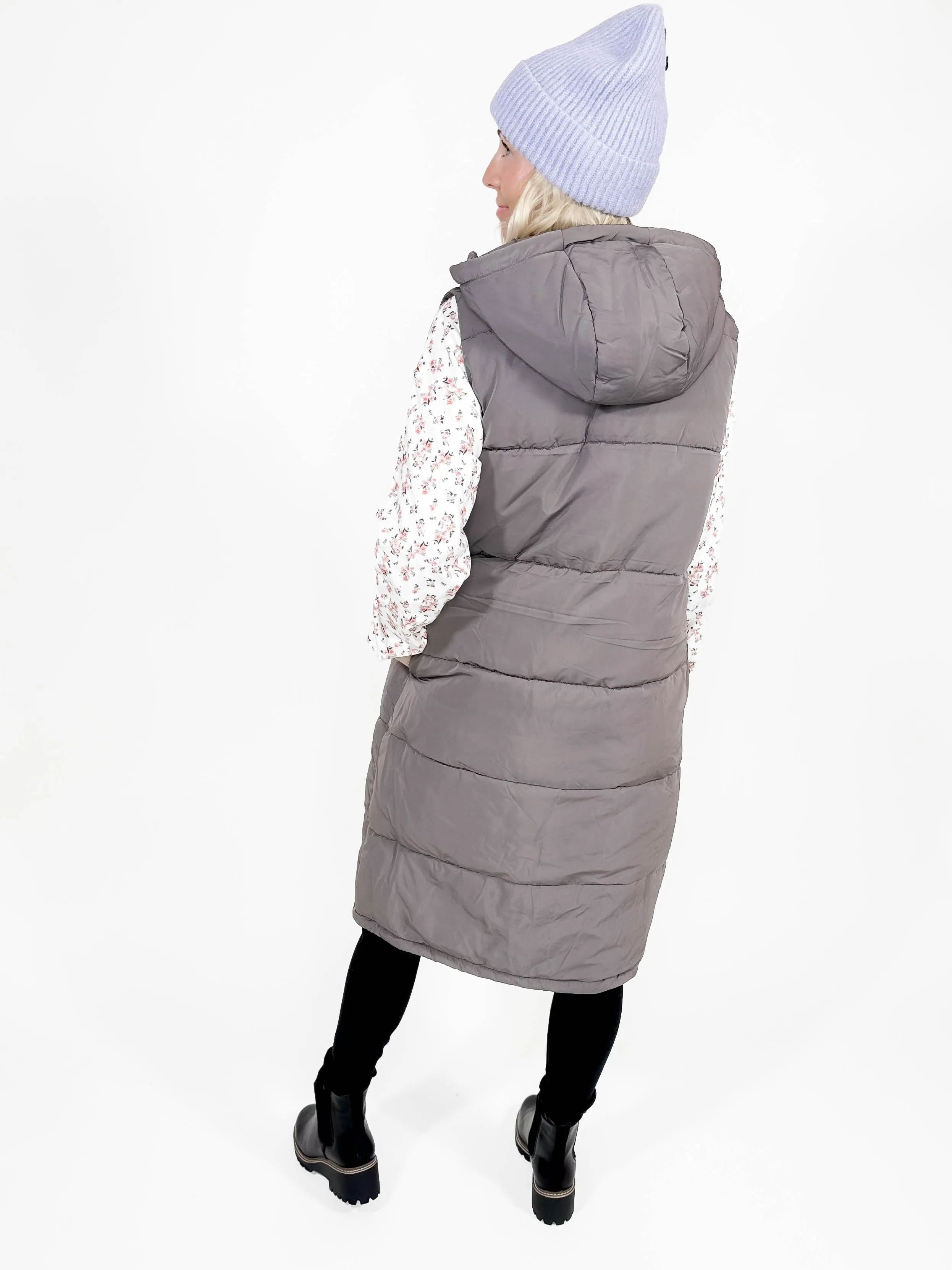 ONLY Jackson Long Puffer Vest- SILVER MINX