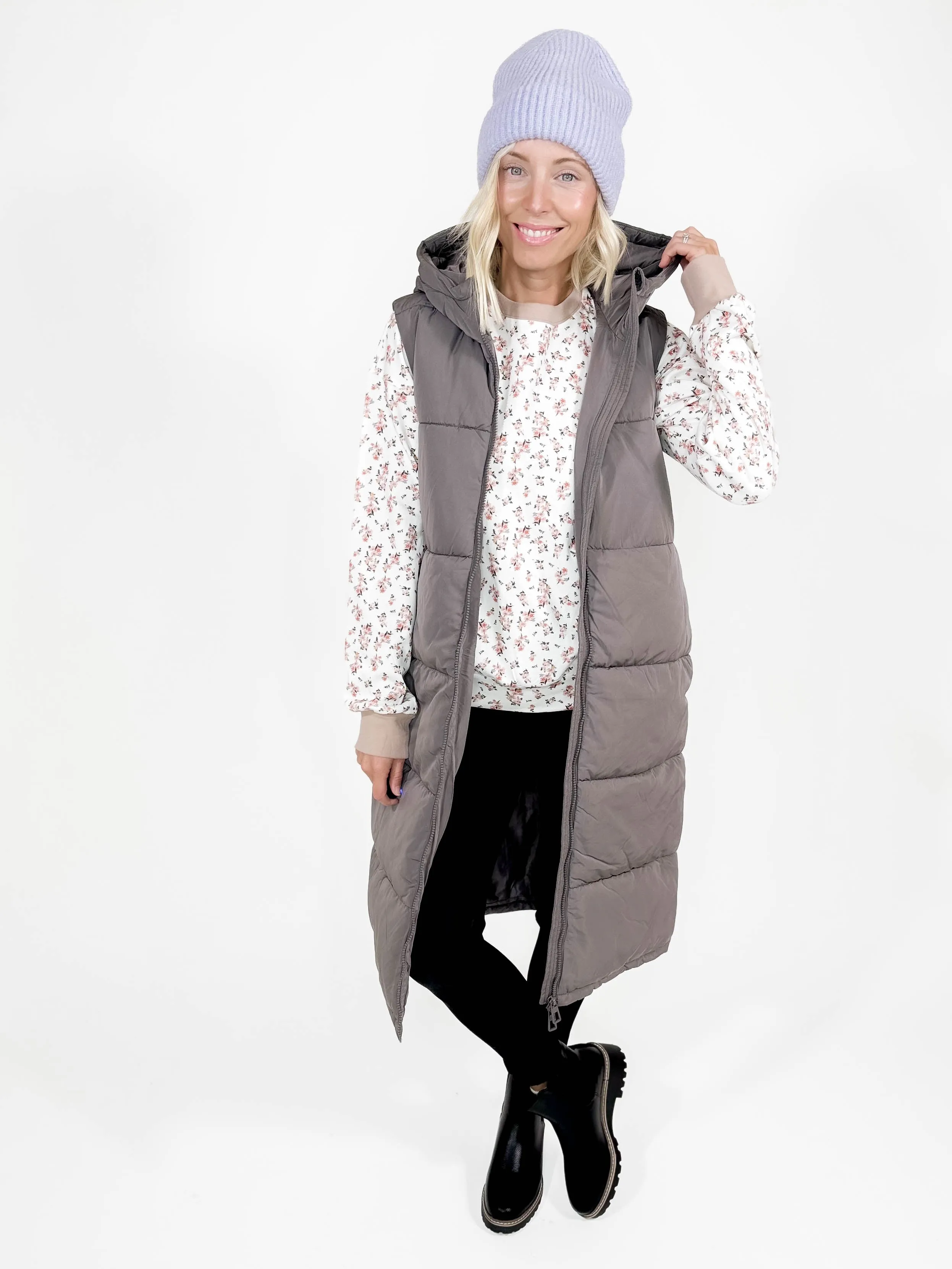 ONLY Jackson Long Puffer Vest- SILVER MINX