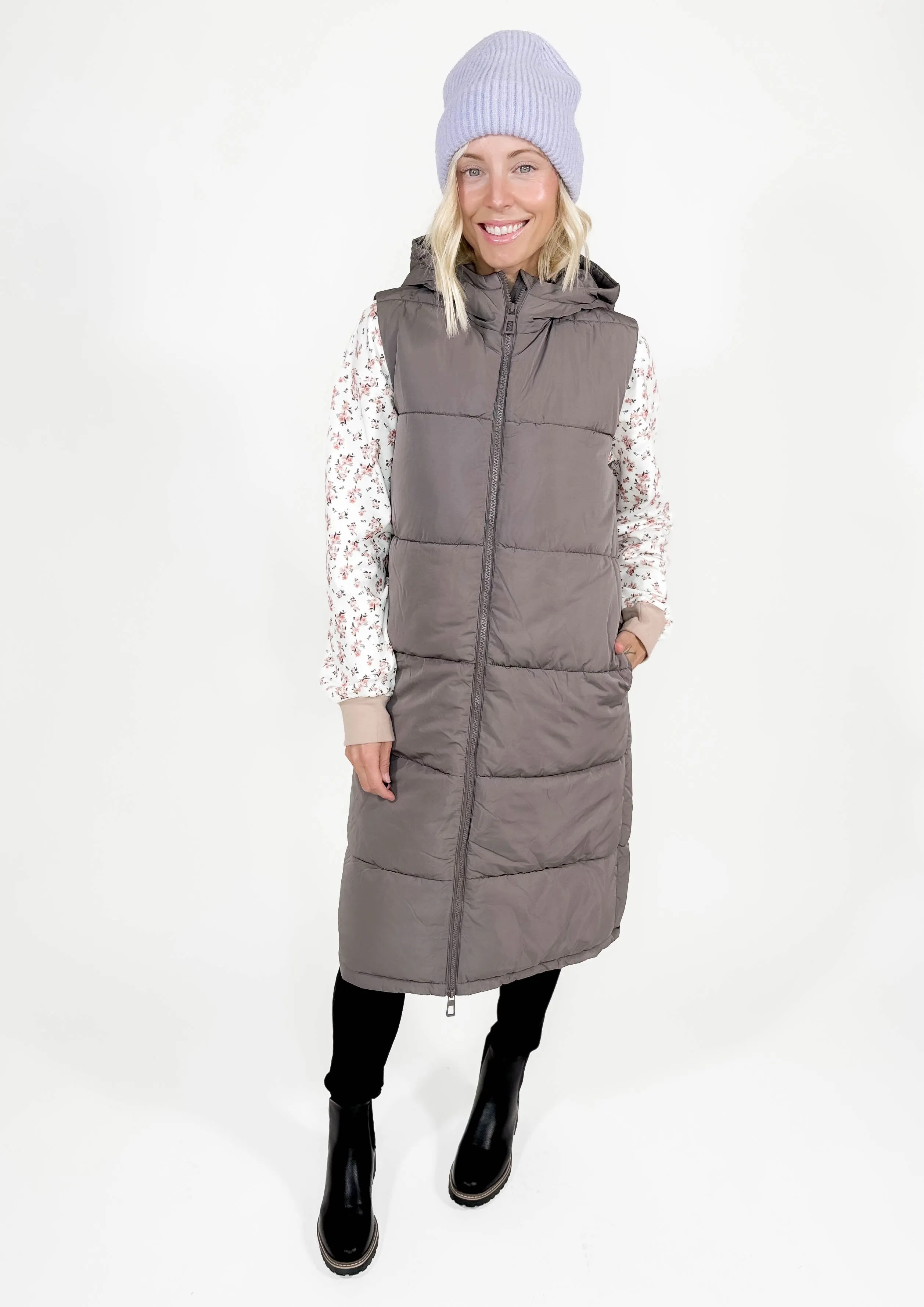 ONLY Jackson Long Puffer Vest- SILVER MINX