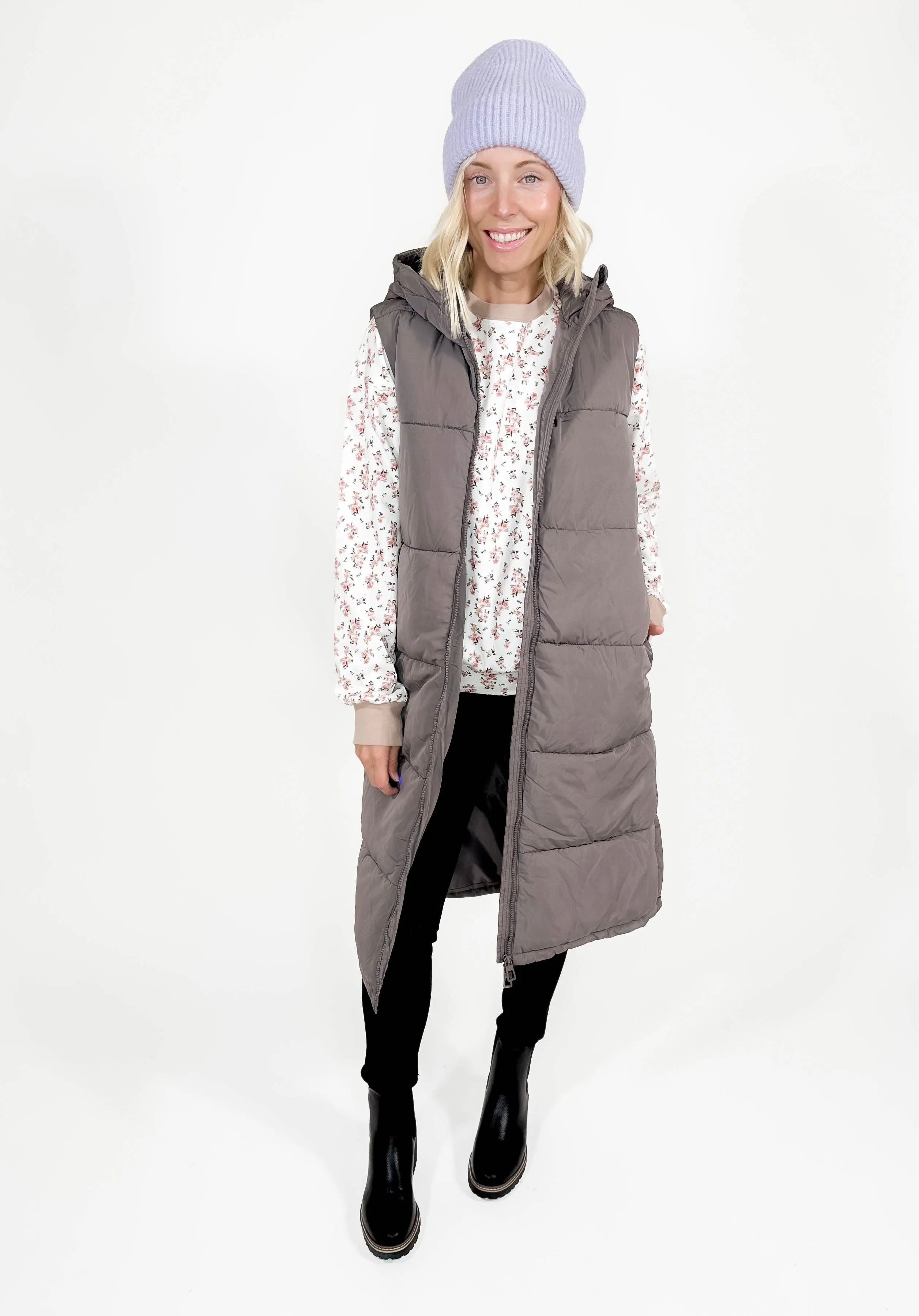 ONLY Jackson Long Puffer Vest- SILVER MINX