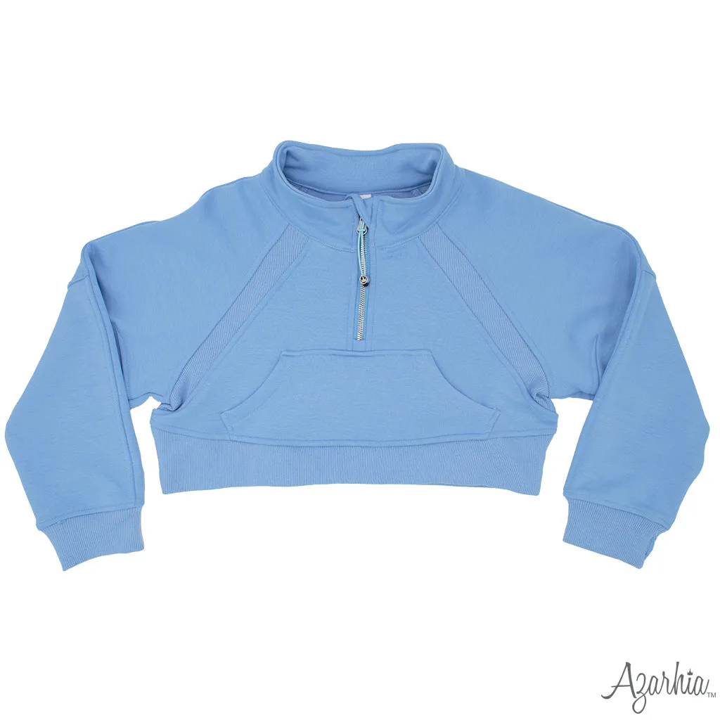 Oversized Cropped 1/4 Zip Sweatshirt in Light Blue