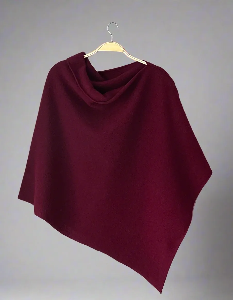 Poncho Soft Merino Lambswool Bordeaux red wine