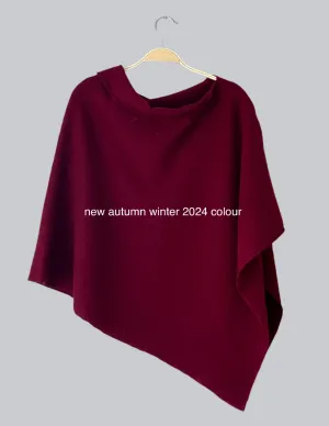 Poncho Soft Merino Lambswool Bordeaux red wine